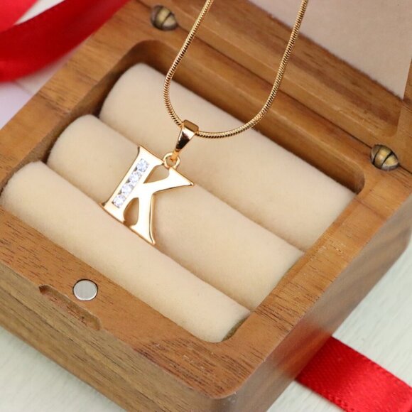 "Rose Gold Letter K Pendant with Crystals – 18K Gold Plated Charm, XPPT1360 - Picture 2 of 13